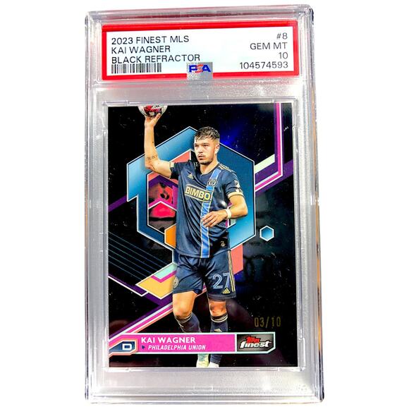 2023 Topps Finest MLS Black Refractor 8 Kai Wagner Philadelphia Union /10 PSA 10 - Picture 1 of 7